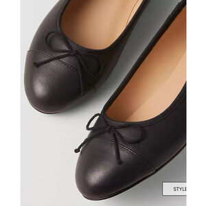 NEW Ann Taylor Missy Cap Toe Leather Ballet Flat - black - 10 - 836015